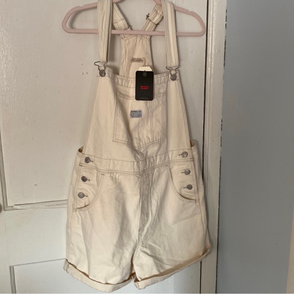 White Levi short overalls. Size L. NWT.